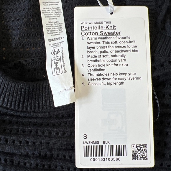 Lululemon Pointelle Knit Cotton Sweater Small Black NWT Open Weave Crewneck - Picture 6 of 9